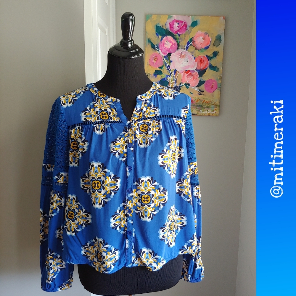 Crown & Ivy Petite Long Sleeve Spanish Motif Shirt